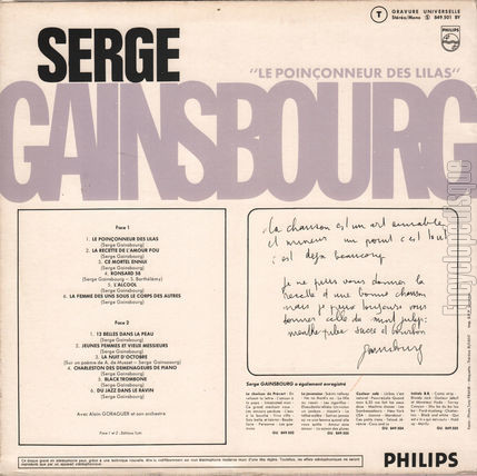 [Pochette de Le poinonneur des Lilas (Serge GAINSBOURG) - verso]