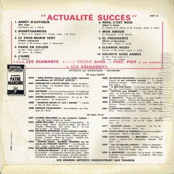 [Pochette de Actualits succs avec Les Diamants, Ccile Bara, Les Soliloquys (COMPILATION) - verso]