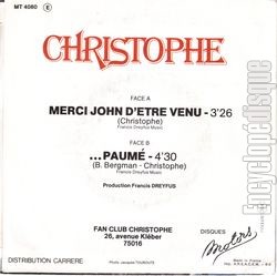 [Pochette de Merci John d’tre venu (CHRISTOPHE) - verso]