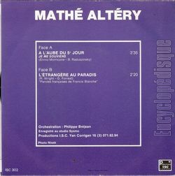 [Pochette de  l’aube du 5 jour / L’trangre au paradis (Math ALTRY) - verso]