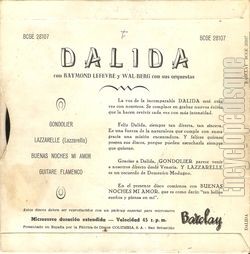 [Pochette de Gondolier (DALIDA) - verso]