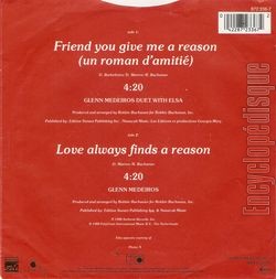 [Pochette de Friend you give me a reason (ELSA et Glenn MEDEIROS) - verso]