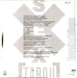 [Pochette de Sex tabou (Plastic BERTRAND) - verso]