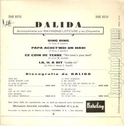 [Pochette de Ding ding (DALIDA) - verso]