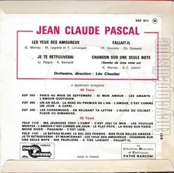 [Pochette de Les yeux des amoureux (Jean-Claude PASCAL) - verso]