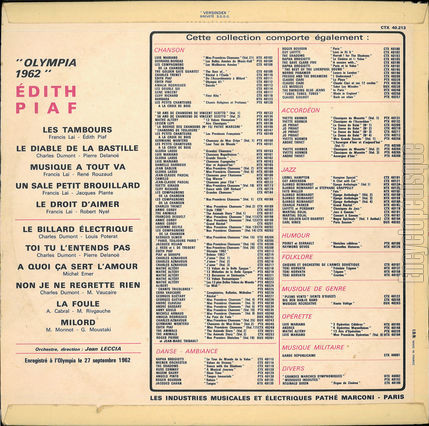 [Pochette de Rcital 1962 (dith PIAF) - verso]