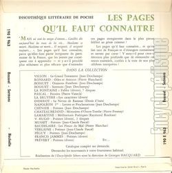 [Pochette de Bossuet : Sermons (LES PAGES QU’IL FAUT CONNAITRE) - verso]