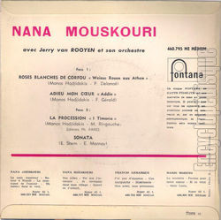 [Pochette de Roses blanches de Corfou (Nana MOUSKOURI) - verso]