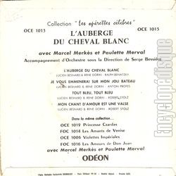 [Pochette de L’auberge du cheval blanc (Marcel MERKS et Paulette MERVAL) - verso]