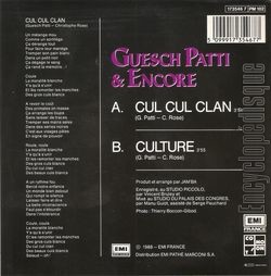 [Pochette de Cul cul clan (Guesch PATTI & ENCORE) - verso]