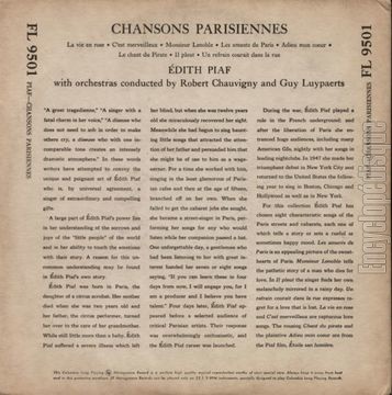 [Pochette de Chansons parisiennes (dith PIAF) - verso]