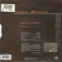 [Pochette de Mais o est la musique ? (Claude BARZOTTI) - verso]