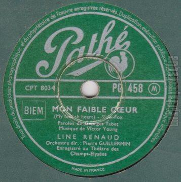 [Pochette de Mon faible cœur / Le soleil sur l’horizon (Line RENAUD) - verso]