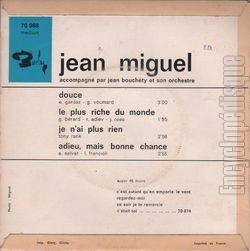 [Pochette de Je n’ai plus rien (Jean MIGUEL) - verso]