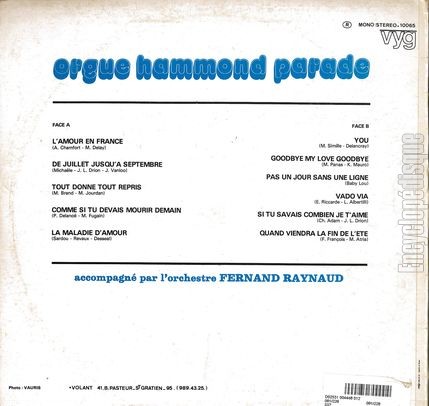 [Pochette de Orge Hammond parade (L’orchestre Fernand RAYNAUD) - verso]