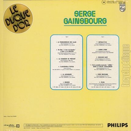 [Pochette de Le disque d’or (Serge GAINSBOURG) - verso]