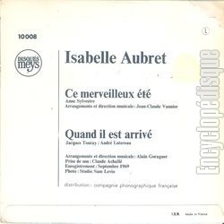 [Pochette de Ce merveilleux t / Quand il est arriv (Isabelle AUBRET) - verso]