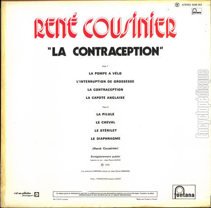 [Pochette de La contraception (Ren COUSINIER) - verso]