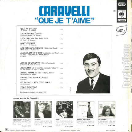 [Pochette de Que je t’aime (CARAVELLI) - verso]