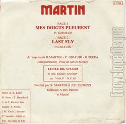 [Pochette de Mes doigts pleurent (MARTIN (3)) - verso]