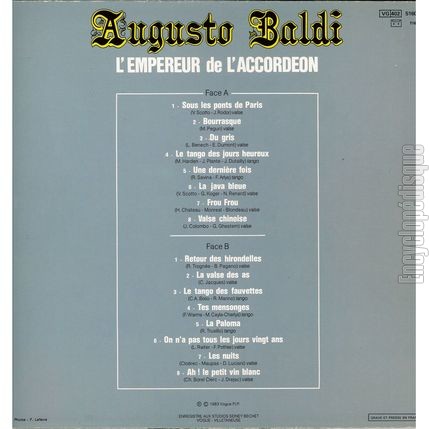 [Pochette de l’empereur de l’accordon (Augusto BALDI) - verso]