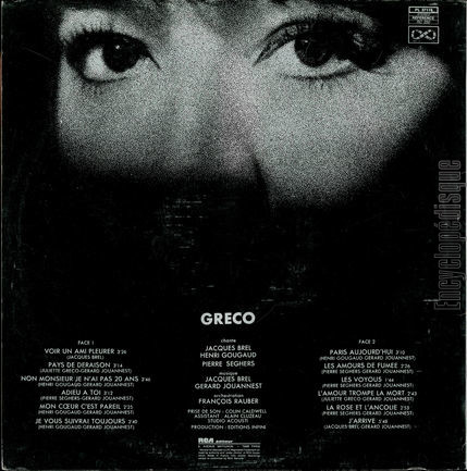 [Pochette de Chante Jacques Brel, Henri Gougaud, Pierre Seghers (Juliette GRCO) - verso]