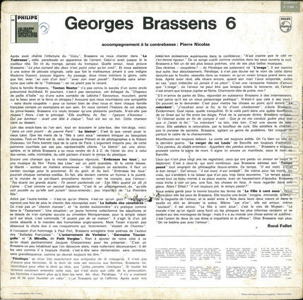 [Pochette de La tratresse, Pnlope, L’orage… - 6 (Georges BRASSENS) - verso]