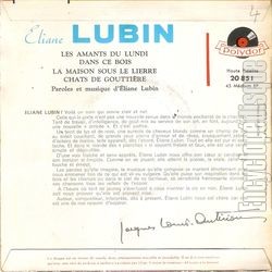 [Pochette de Les amants du lundi (liane LUBIN) - verso]