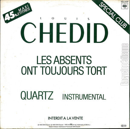 [Pochette de Les absents ont toujours tort (Louis CHEDID) - verso]