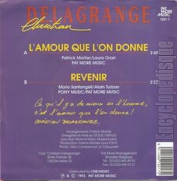 [Pochette de L’amour que l’on donne (Christian DELAGRANGE) - verso]