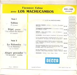 [Pochette de Vacances Tabou (Los MACHUCAMBOS) - verso]