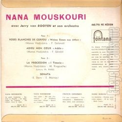 [Pochette de Roses blanches de Corfou (Nana MOUSKOURI) - verso]