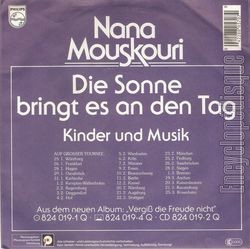 [Pochette de Die sonne bringt es an den tag (Nana MOUSKOURI) - verso]