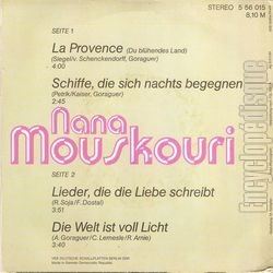 [Pochette de La Provence (Nana MOUSKOURI) - verso]