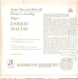 [Pochette de France’s leading singer / Oh ! Guitare, Guitare (Enrico MACIAS) - verso]