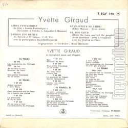 [Pochette de Samba fantastique (Yvette GIRAUD) - verso]