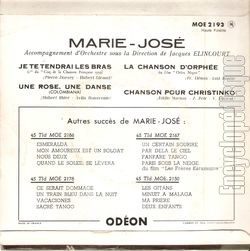 [Pochette de Je te tendrai les bras (MARIE-JOS) - verso]