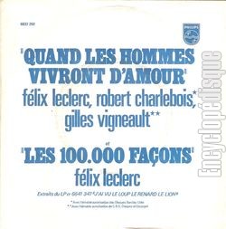 [Pochette de Quand les hommes vivront d’amour (Gilles VIGNEAULT, Robert CHARLEBOIS et Flix LECLERC)]