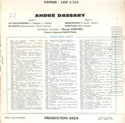 [Pochette de La toulousaine (Andr DASSARY) - verso]