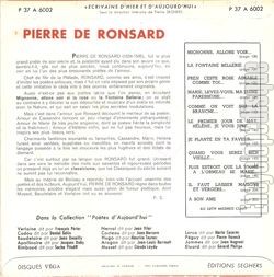 [Pochette de Pierre de Ronsard (POTES D’AUJOURD’HUI) - verso]