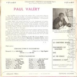 [Pochette de Paul Valry (POTES D’AUJOURD’HUI) - verso]