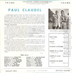 [Pochette de Paul Claudel (POTES D’AUJOURD’HUI) - verso]