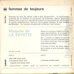 [Pochette de Madame de la Fayette (FEMMES DE TOUJOURS) - verso]