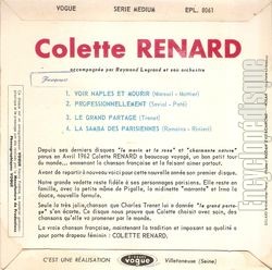 [Pochette de Voir Naples et mourir (Colette RENARD) - verso]