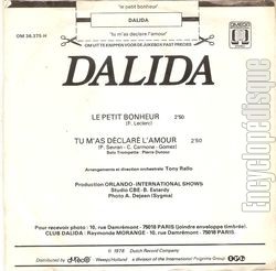 [Pochette de Le petit bonheur (DALIDA) - verso]