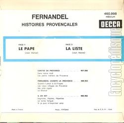 [Pochette de Histoires provenales (FERNANDEL) - verso]