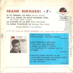 [Pochette de Je te tendrai les bras (Frank BERNARDI) - verso]