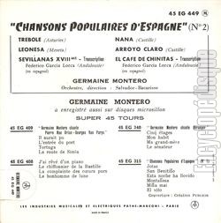 [Pochette de Chansons populaires d’Espagne N2 (Germaine MONTERO) - verso]