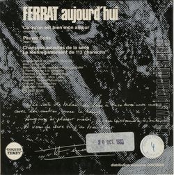 [Pochette de Ferrat aujourd’hui "Ce qu’on est bien mon amour"" (Jean FERRAT) - verso]