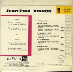 [Pochette de Chanson pour Catherine (Jean-Paul VIGNON) - verso]